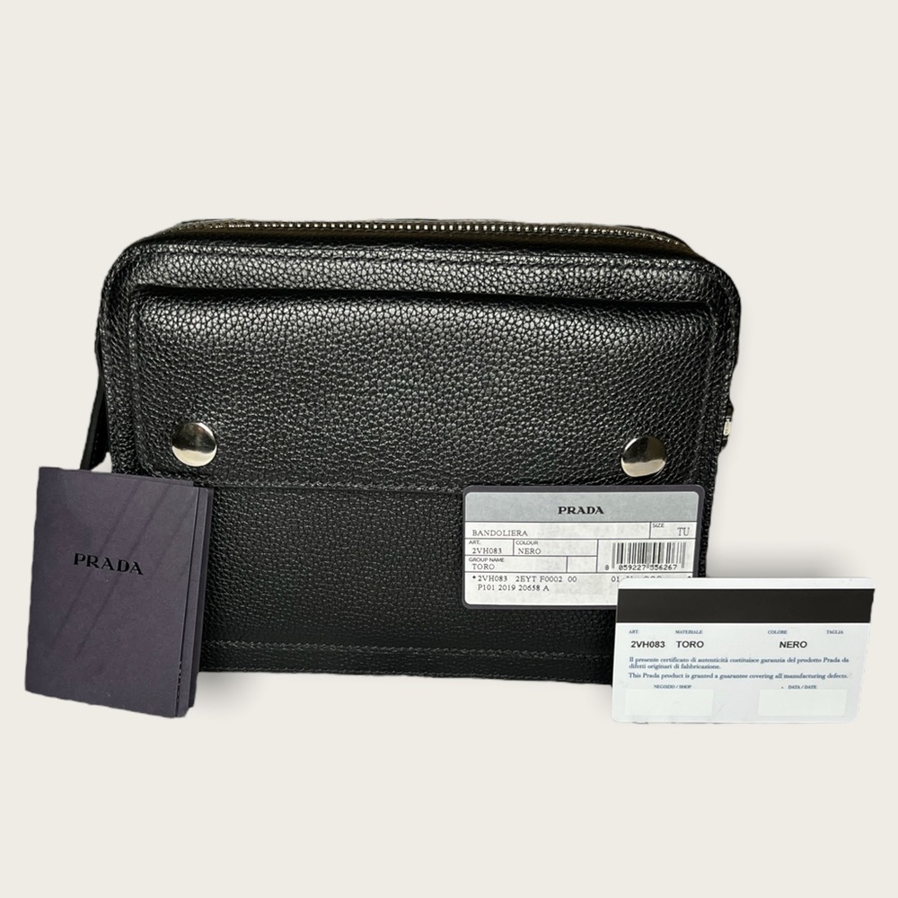 PRADA Men's Toro Viaggio Calfskin Leather Messenger Bag Black OS NEW